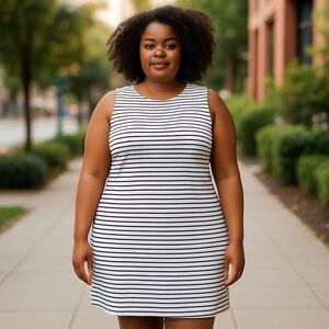 Talbots Black and White Sleeveless Sheath Dress